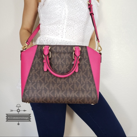 NWT Michael Kors Ciara Medium satchel pink brown - Picture 7 of 8